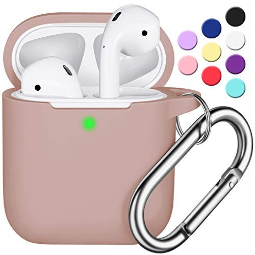 AirPods Case Cover with Keychain, Full Protective Silicone AirPods Accessories Skin Cover for Women Girl with Apple AirPods Wireless Charging Case,Front LED Visible-Milk Tea