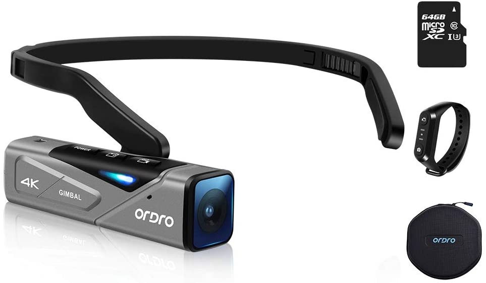 Ordro EP7 4K Camcorder 60FPS Vlog Camera, Hands-Free Head Mounted Camera,2-Axis Gimbal Stabilizer, Wi-Fi APP Control 