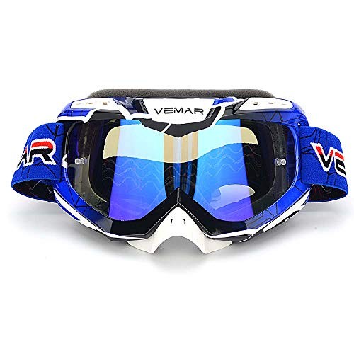 Motorcycle Motocross Goggles, ATV Dirt Bike Off Road Racing MX Riding Ski Snowboard Goggle Bendable Anti Fog Eyewear Padded Soft Thick Foam,tear-off pins Cycling goggles（new style blue)