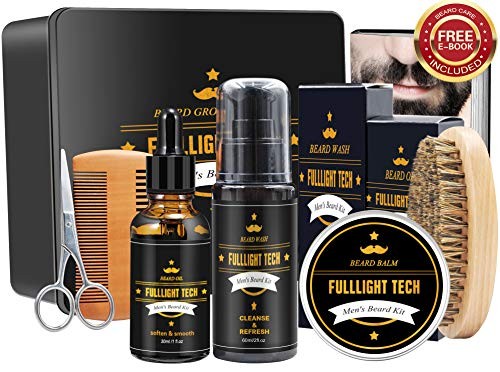 Ultimate Beard Grooming & Growth Kit Gifts for Men/Dad/Husband/Him in Metal Gift Box with Beard Shampoo,Beard Oil Conditioner,Beard Balm,Beard Brush,Comb,Mustache Scissors