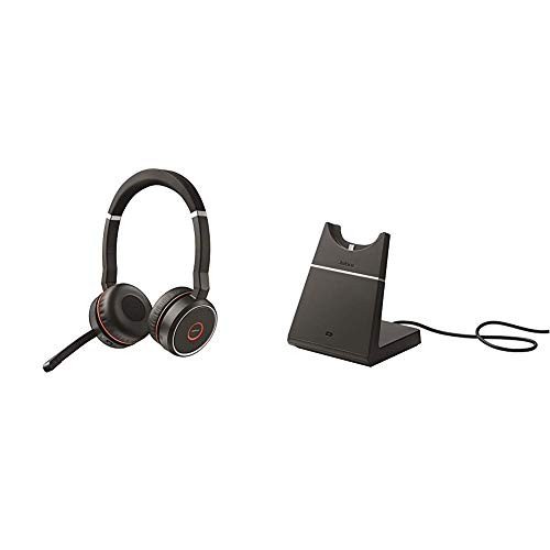 Jabra Evolve 75 UC Stereo Wireless Bluetooth Headset / Music Headphones Including Link 370 (U.S. Retail Packaging), Black & Jabra Evolve 75 Charging Stand