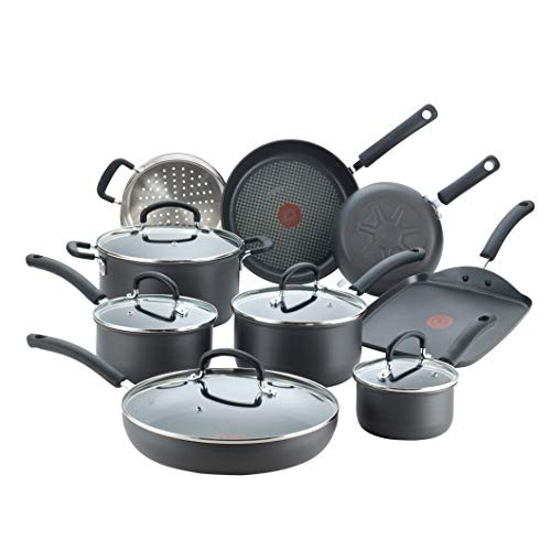 T-fal E918SE Ultimate Hard Anodized Nonstick 14 Piece Cookware Set, Dishwasher Safe Pots and Pans Set, Black