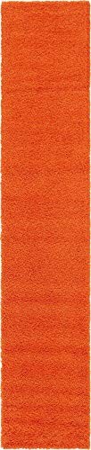 Unique Loom Solo Solid Shag Collection Modern Plush Tiger Orange Runner Rug (2' 6 x 13' 0)