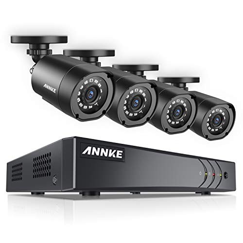 ANNKE 8 Channel Security Camera System 1080P Lite H.264+ CCTV DVR Recorder and (4) 1080P Weatherproof Indoor/Outdoor Surveillance Cameras, Email Alert with Snapshots, NO Hard Drive