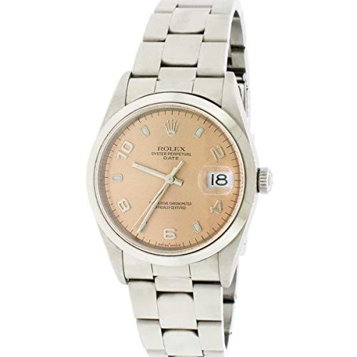 Rolex Date Steel 34mm Salmon Dial Oyster Watch 15200