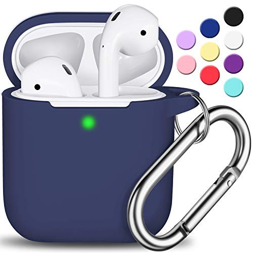 AirPods Case Cover with Keychain, Full Protective Silicone AirPods Accessories Skin Cover for Women Girl with Apple AirPods Wireless Charging Case,Front LED Visible-Midnight Blue