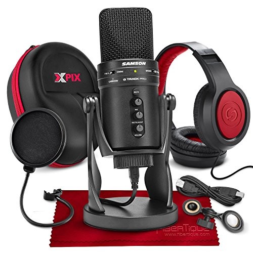 Samson G-Track Pro Professional USB Condenser Microphone with Samson Headphones and Hardbody Headphone Case Accessory Bundle