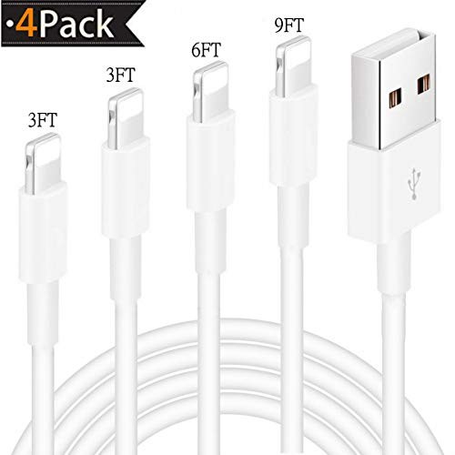 Kraiovim iPhone Charger, Cable, MFi Certified 4 Pack 3FT 6FT 6FT 9FT Charger Cord Charging Cable Charger Compatible with iPhone Xs MAX XR X 8 8 Plus 7 7 Plus 6s 6s Plus 6 6 Plus 5s 5 and More