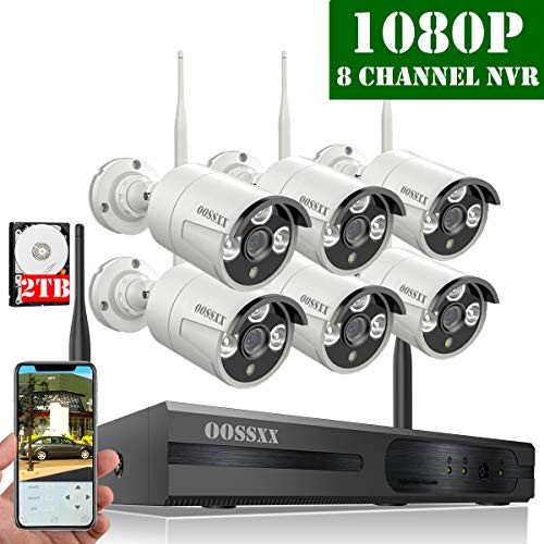 【2020 Update】 HD 1080P 8-Channel OOSSXX Wireless Security Camera System,6Pcs 1080P(2.0 Megapixel) Wireless Indoor/Outdoor IR Bullet IP Cameras,P2P,App, HDMI Cord & 2TB HDD Pre-Install