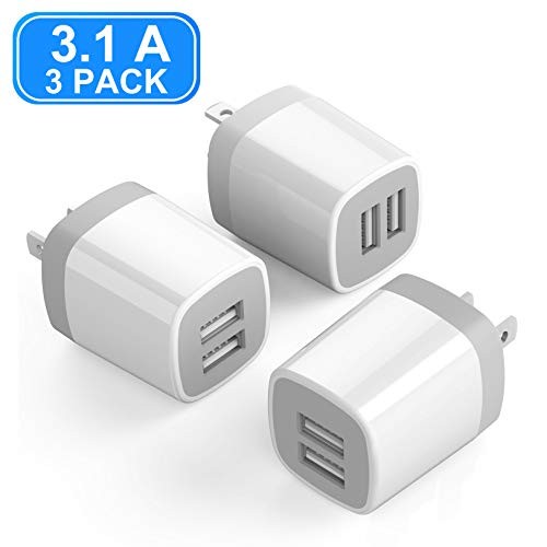 USB Wall Charger, Vogek 3.1A 3-Pack Dual Port USB Wall Charger Universal Power Adapter Compatible with Samsung Galaxy, LG, HTC, Moto, Kindle, MP3, Bluetooth Speaker Headset-White