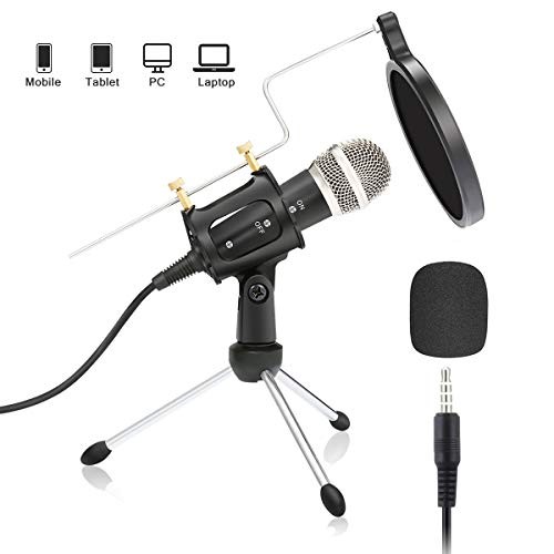 Condenser Microphone,NASUM 3.5mm Recording Microphone Plug and Play,Computer Microphone with Filter Suitable for Voice Recording,Podcasting,Skype,YouTube,Games,Google Voice Search