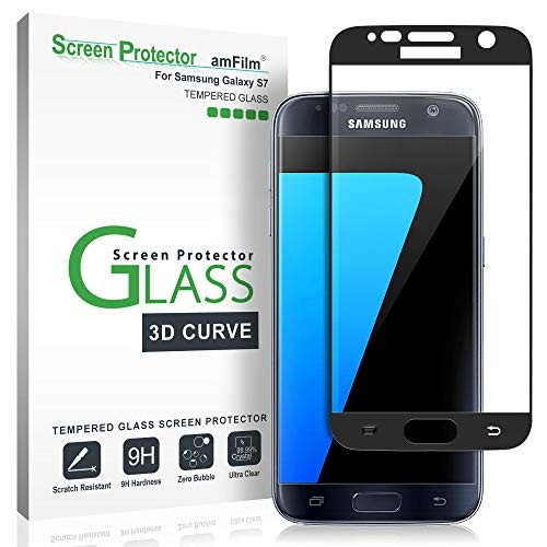 amFilm Glass Screen Protector for Galaxy S7, Tempered Glass, Dot Matrix, 3D Curved, with Black Border