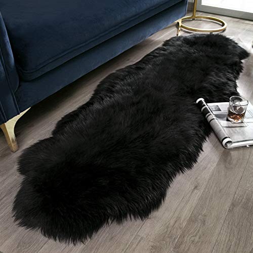Ashler Soft Faux Sheepskin Fur Chair Couch Cover Black Area Rug for Bedroom Floor Sofa Living Room 2 x 6 Feet