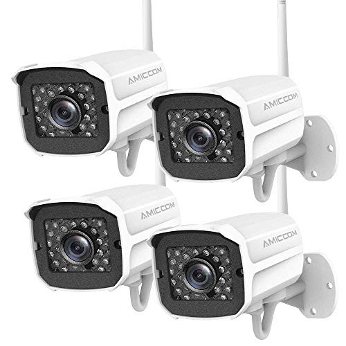 Outdoor Security Camera, 1080P WiFi Camera Wireless Surveillance Cameras, IP Camera with Two-Way Audio, IP66 Waterproof, Night Vision, Motion Detection, Activity Alert, Deterrent Alarm (4-Pack)