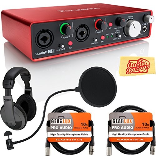 Focusrite Scarlett 2i4 USB Audio Interface Bundle with Pop Filter, XLR Cable and Austin Bazaar Polishing Cloth