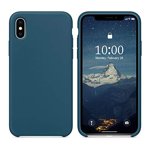 SURPHY Silicone Case for iPhone Xs iPhone X Case, Soft Liquid Silicone Slim Rubber Protective Phone Case Cover (with Soft Microfiber Lining) Compatible with iPhone X iPhone Xs 5.8", Cosmos Blue