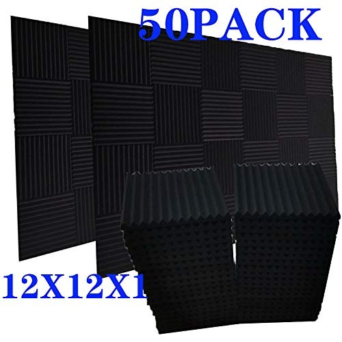 50 Pack Acoustic Panels Soundproof Studio Foam for Walls Sound Absorbing Panels Sound Insulation Panels Wedge for Home Studio Ceiling, 1" X 12" X 12", Black (50PCS Black)