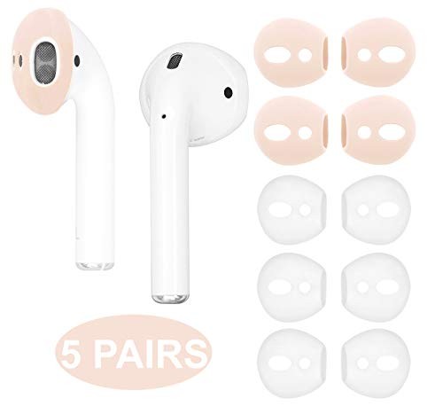 IiEXCEL (Fit in Case) Eartips for AirPods 1 AirPods 2, 5 Pairs Super Thin Slim Silicone Earbuds Ear Tips Covers Skin Accessories for AirPods 1 & 2 (Fit in Charging Case) 3 White 2 Rose