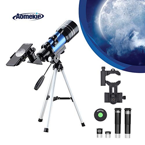 Aomekie Telescope for Kids Adults Astronomy Beginners 70mm Refractor Telescopes with Tripod Phone Adapter Finderscope 1.5X Erecting Eyepiece 3X Barlow Lens