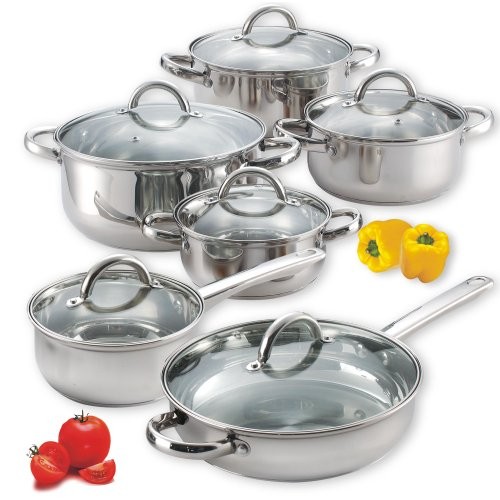 Cook N Home NC-00250 12-Piece Stainless Steel Cookware Set, Silver