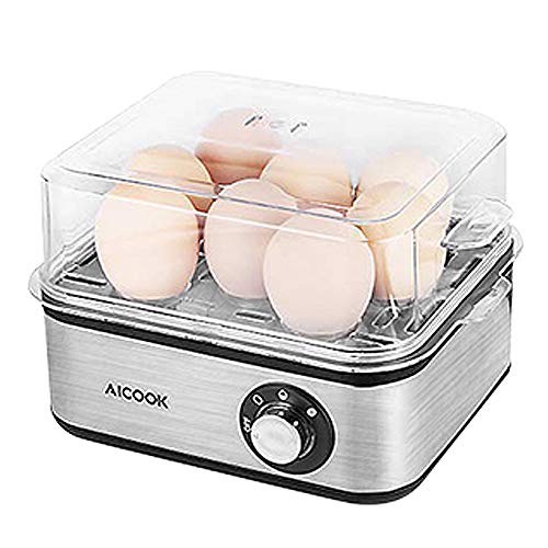 Egg Cooker Aicook Rapid Egg Cooker with Auto Shut off, 8 Egg Capacity Electric Egg Maker for Soft, Medium, Hard Boiled Eggs and Poacher Attachment, Stainless Steel