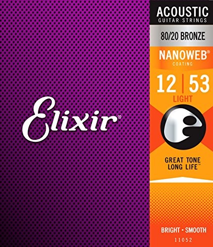 Elixir Strings 80/20 Bronze Acoustic Guitar Strings w NANOWEB Coating, Light (.012-.053)