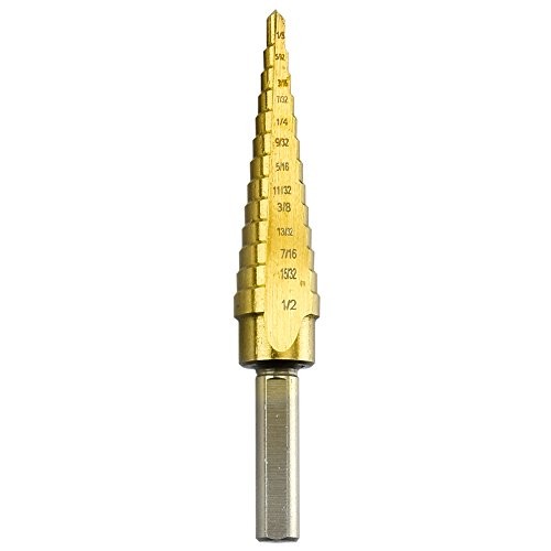 Neiko 10182A Titanium Step Drill Bit Set, High Speed Steel | 1/8" to 1/2" | Total 13 Step Sizes