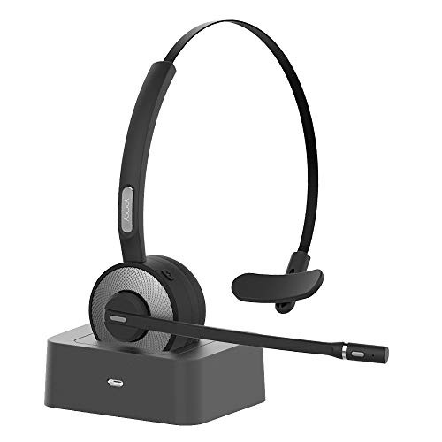 YAMAY Bluetooth Headset for Cell Phones, Wireless Headset Noise Cancelling Bluetooth Headphones with Microphone,Charging Dock,Mute Button for Trucker Drivers Call Center Office PC iPhone Android