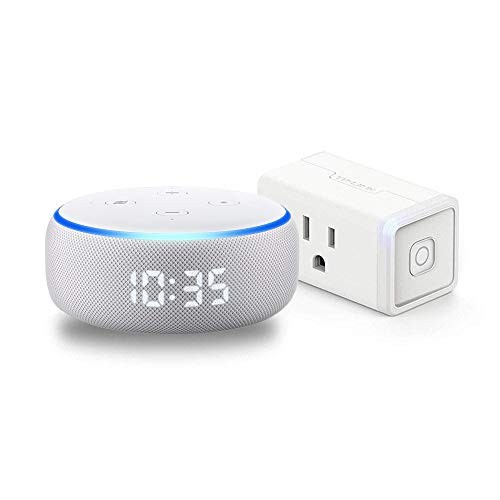 Echo Dot with clock (Sandstone) Bundle with TP-Link simple set up smart plug