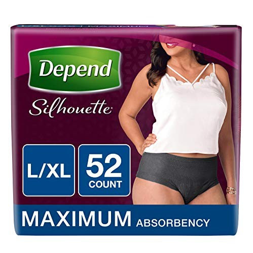 Depend Silhouette Incontinence Underwear for Women, Maximum Absorbency, L/XL, Black, 52 Count