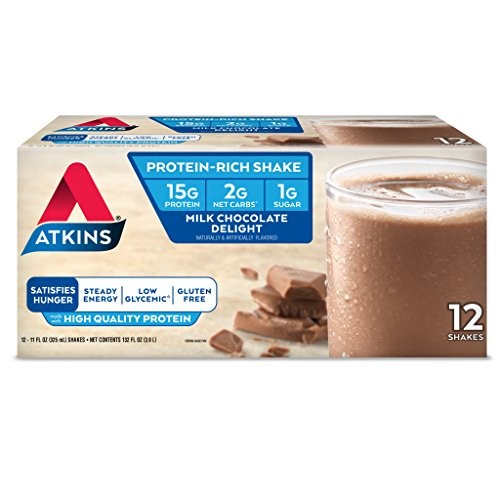 Atkins Gluten Free Protein-Rich Shake, Milk Chocolate Delight, Keto Friendly, 12 Count