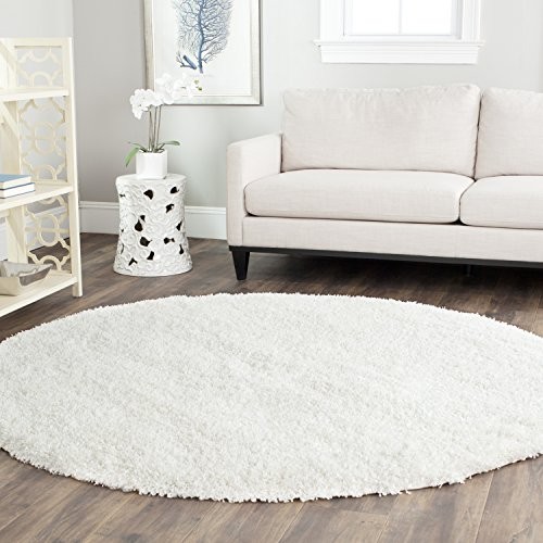 Safavieh California Premium Shag Collection SG151-1010 White Round Area Rug (8'6" Diameter)