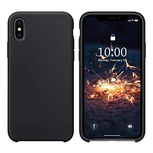 SURPHY Silicone Case for iPhone Xs iPhone X Case, Soft Liquid Silicone Slim Rubber Protective Phone Case Cover (with Soft Microfiber Lining) Compatible with iPhone X iPhone Xs 5.8", Black