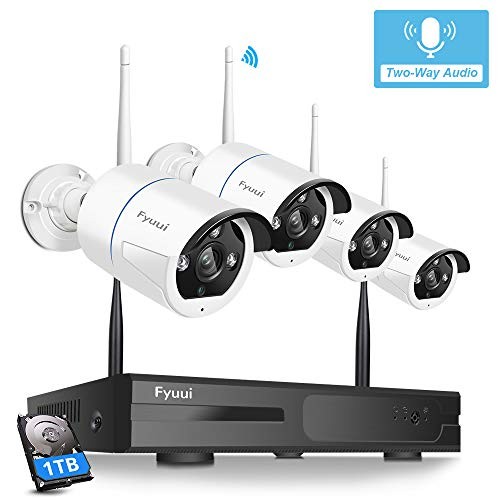 【Two-Way Audio】 Security Camera System Wireless, Fyuui 1080P 8 Channel Wireless Surveillance NVR with 1TB Hard Drive, 4pcs 2.0 Megapixel (1920×1080P) WiFi IP Bullet Camera Outdoor Indoor,Remote Access