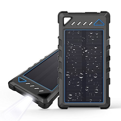 Portable Solar Charger, BEARTWO 10000mAh Ultra-Compact External batteries with Dual USB Ports, Solar Power Bank with Flashlight for Camping, Outdoor Activities