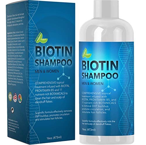 Biotin Shampoo for Hair Growth and Volume - Hair Loss for Men and Women - Natural DHT Blocker - Thickening Shampoo for Fine Hair - Pure Anti Dandruff Oils - Sulfate Free for Color Treated Hair - 16 oz