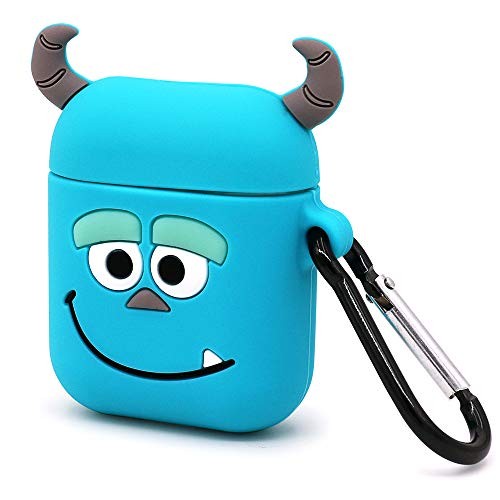 Megantree Cute Airpods Case, Airpods 2 Case, 3D Cartoon Funny Animals Blue Monster Sully Case, Shockproof Full Protection Soft Silicone Charging Case Cover Skin with Keychain for Airpods 1&2