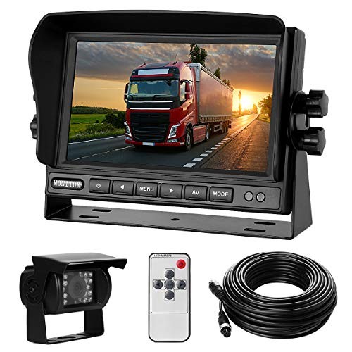 Backup Camera System Kit 7" LCD Reversing Monitor+170 ° Wide Angle, 18 IR Night Vision,IP68 Waterproof Rear View Back Up Camera for Truck/RV/Trailer/Bus/Vans/Vehicle.