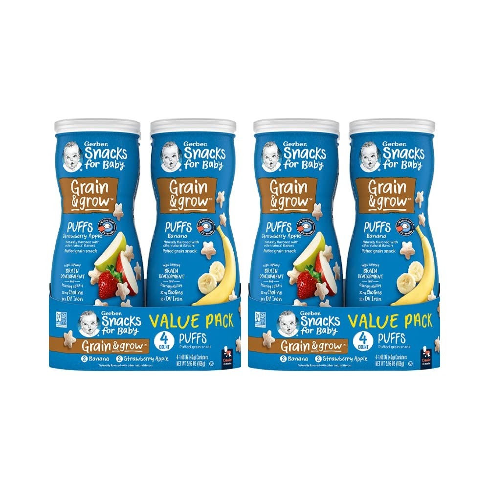 Gerber Baby Snacks Puffs Variety Pack, Banana & Strawberry Apple, Pack of 8