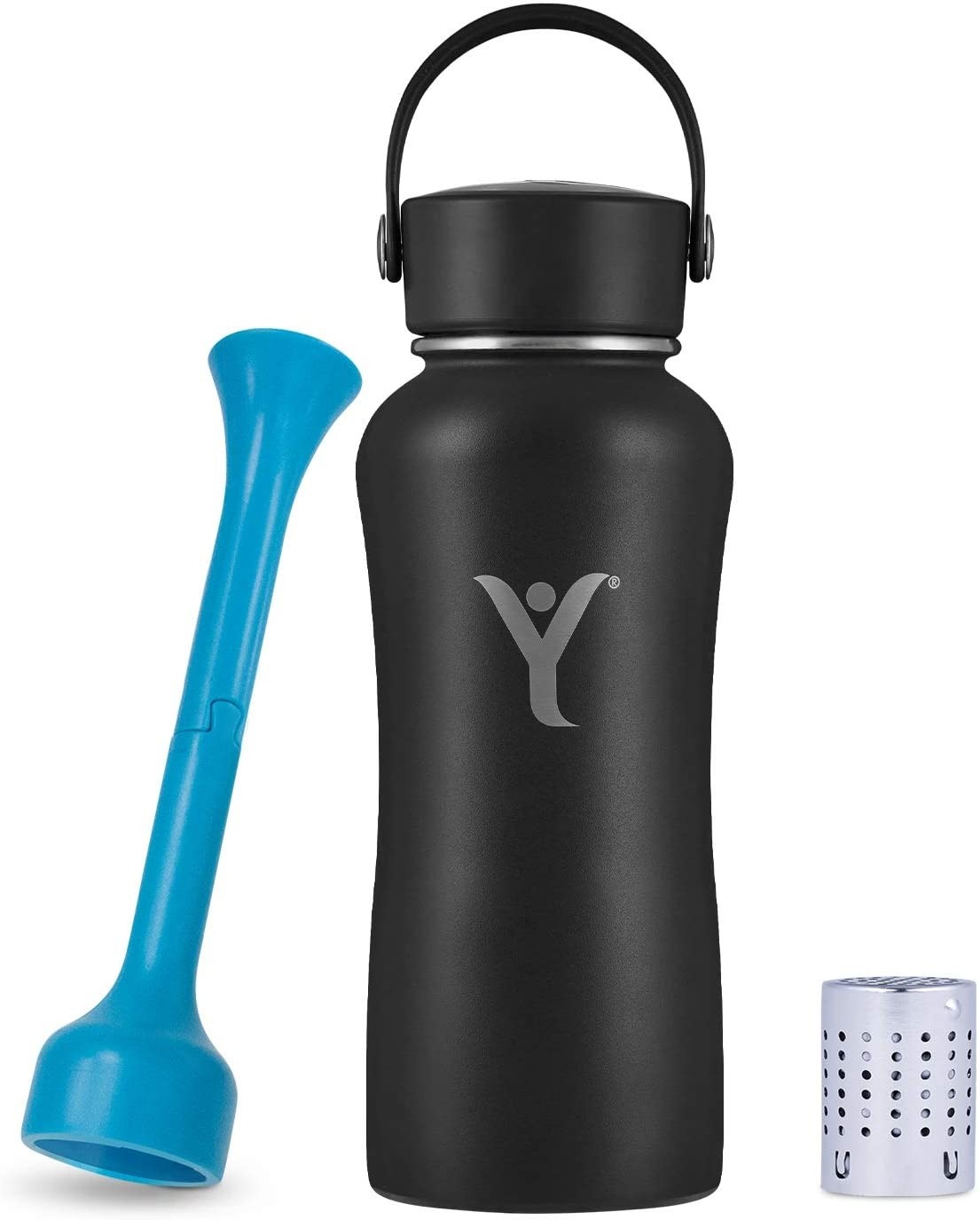 DYLN Insulated Water Bottle | Creates Premium Alkaline Water On-The-Go | Keeps Cold for 24 Hours | Vacuum Insulated Stainless Steel | Standard Mouth Cap | Black, 16 oz (480 mL)