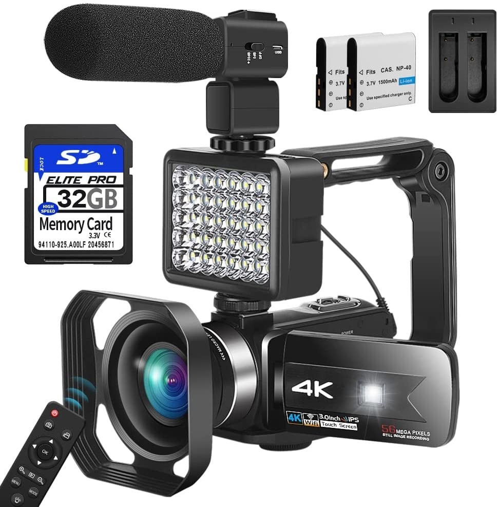 Camcordy Video Camera Camcorder, 4K Camcorder with Microphone for Photography Camcorder UHD 56MP Vlogging Camera for YouTube 16X Zoom 3.0" Touch Screen IR Night Vision Wi-Fi with Beauty Fill 