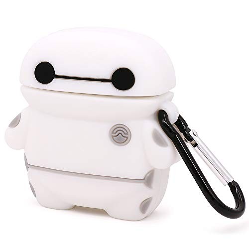 Megantree Cute Airpods Case, Airpods 2 Case, 3D Cartoon Funny Robot White Baymax Case, Shockproof Full Protection Soft Silicone Charging Case Cover Skin with Keychain for Airpods 1&2