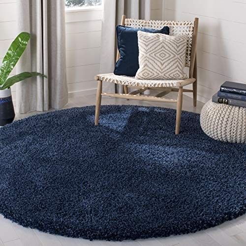 Safavieh California Premium Shag Collection SG151-7070 Navy Round Area Rug (8'6" Diameter)