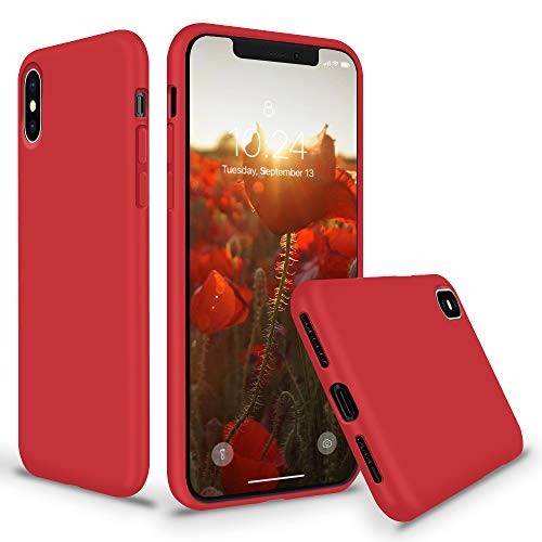 SURPHY Silicone Case for iPhone X iPhone Xs Case, Thicken Liquid Silicone Shockproof Protective Case Cover (Full Body Thick Case with Microfiber Lining) Compatible with iPhone X XS 5.8, Red