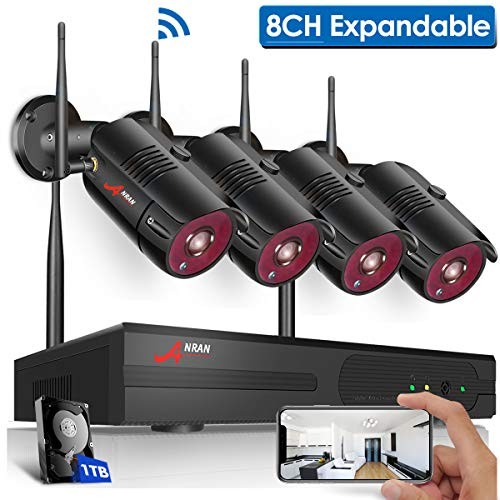 【8CH Expandable】Security Camera System Wireless,ANRAN Outdoor 8 Channel 1080P Home Video Wifi NVR Kit with 1TB HDD,4pcs 1080P Indoor Outdoor Surveillance IP Cameras,Easy Remote View,Plug Play,Free APP