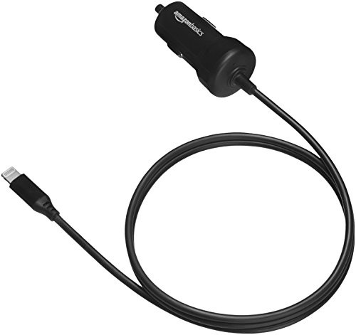 AmazonBasics Straight Cable Lightning Car Charger - 5V 12W - 3 Foot - Black