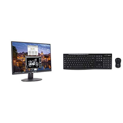 Sceptre E225W-19203R 22" Ultra Thin 75Hz 1080p LED Monitor 2X HDMI VGA Build-in Speakers, Metallic Black 2018 & Logitech MK270 Wireless Keyboard and Mouse Combo - Keyboard and Mouse Included