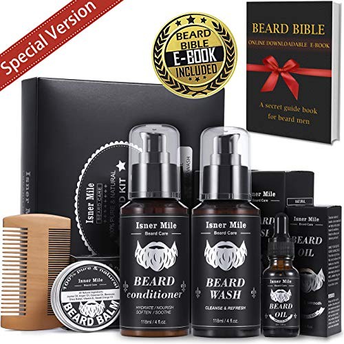 Upgraded Beard Shampoo Wash & Conditioner, Oil, Balm Softener Care Set Grooming kit, Perfect Gifts for Men Him Boyfriend Dad, Best for Beard Rapid Growth and Thickening