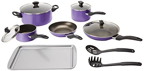 Farberware Dishwasher Safe Nonstick Aluminum 15-Piece Cookware Set, Purple