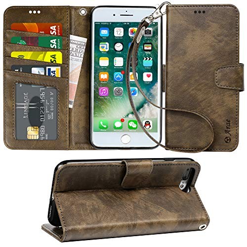 Arae Case for iPhone 7 Plus/iPhone 8 Plus, Premium PU Leather Wallet Case with Kickstand and Flip Cover for iPhone 7 Plus (2016) / iPhone 8 Plus (2017) 5.5" (not for iPhone 7/8) (Flax Bronze)